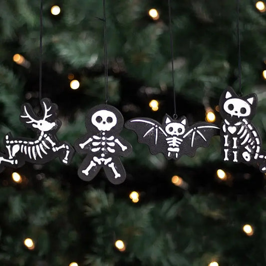 Black Skeleton Christmas Gingerbread Ornaments - Set of 4