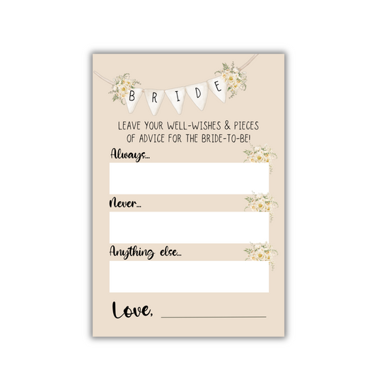 Floral Banner Bridal Shower Advice Cards - 30 cards