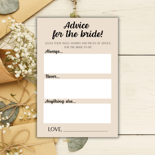 Bridal Shower Advice Cards - Classic - 30 cards