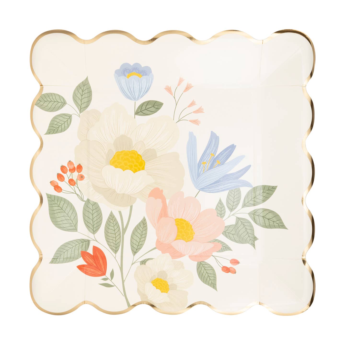 Spring Floral 10" Gold Foil Edged Scalloped Paper Plates